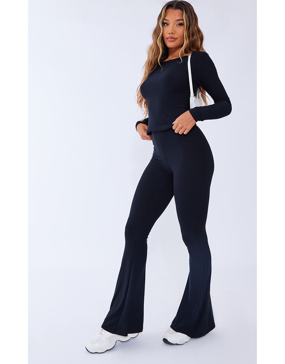 Black high waisted flared trousers shop