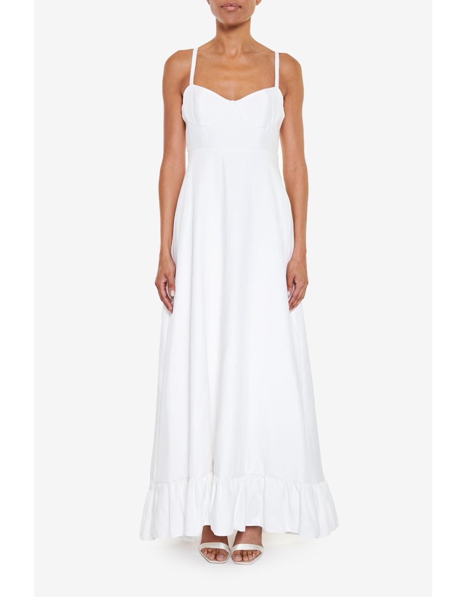 Violette White Frill Hem Maxi-Dress