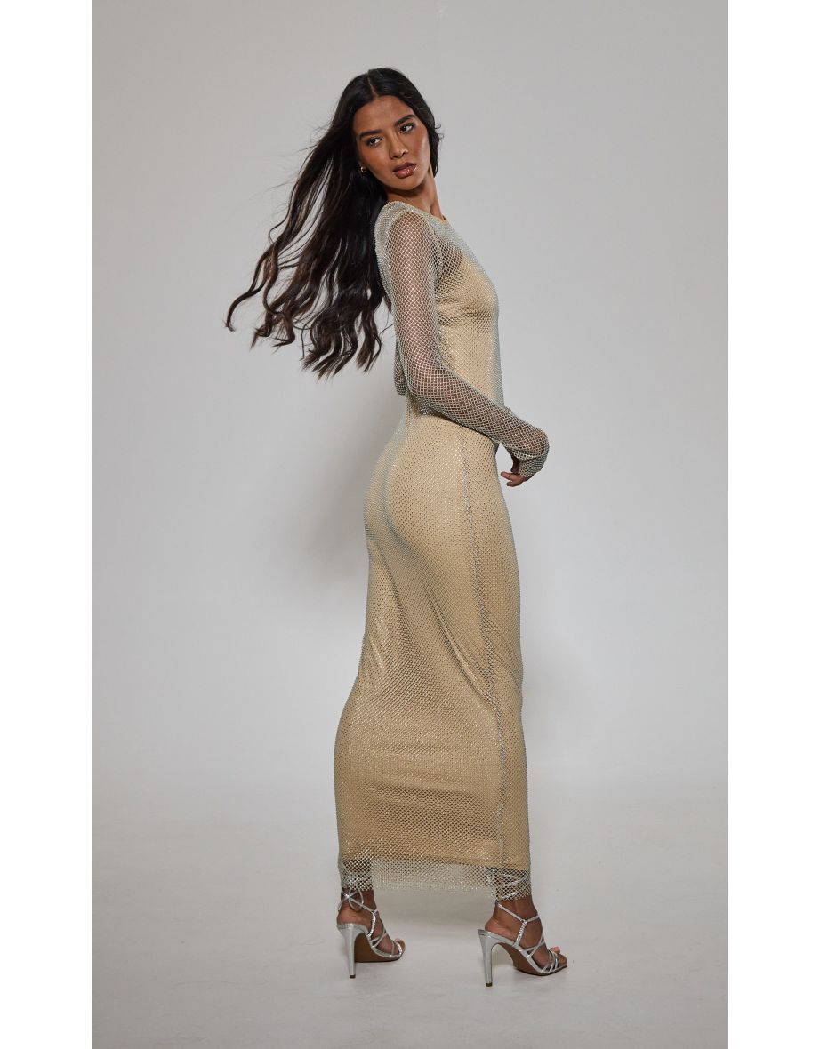 Cream Diamante Long Sleeve Maxi Dress - 3