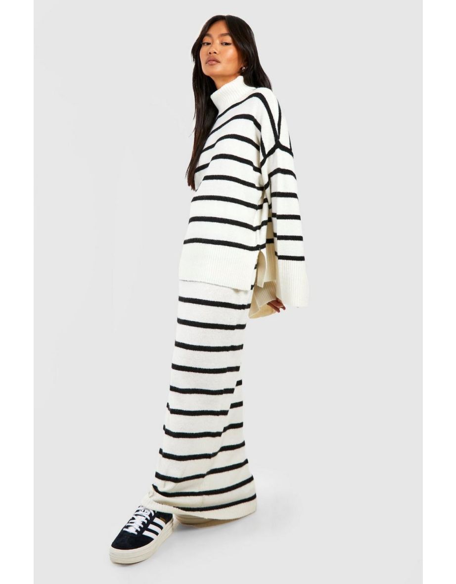 Shop Soft Knit Stripe Jumper Maxi Skirt Set ivory Online in Oman VogaCloset