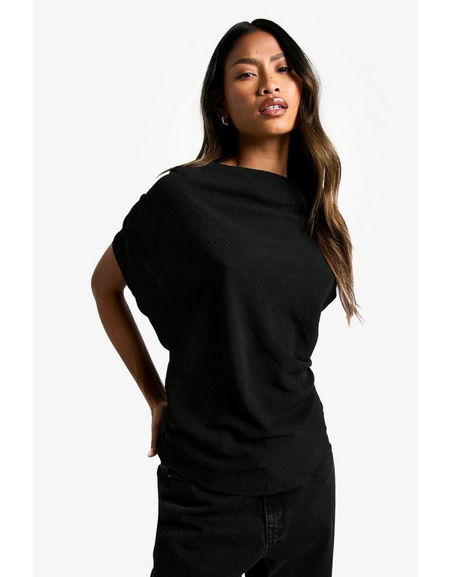 DRAPE FRONT ASYMMETRIC SLEEVELESS BLOUSE
