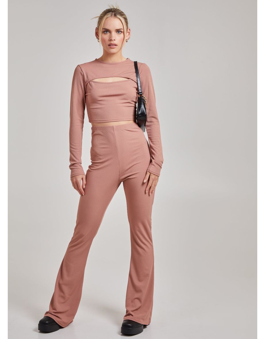 Ribbed Flare Trousers
