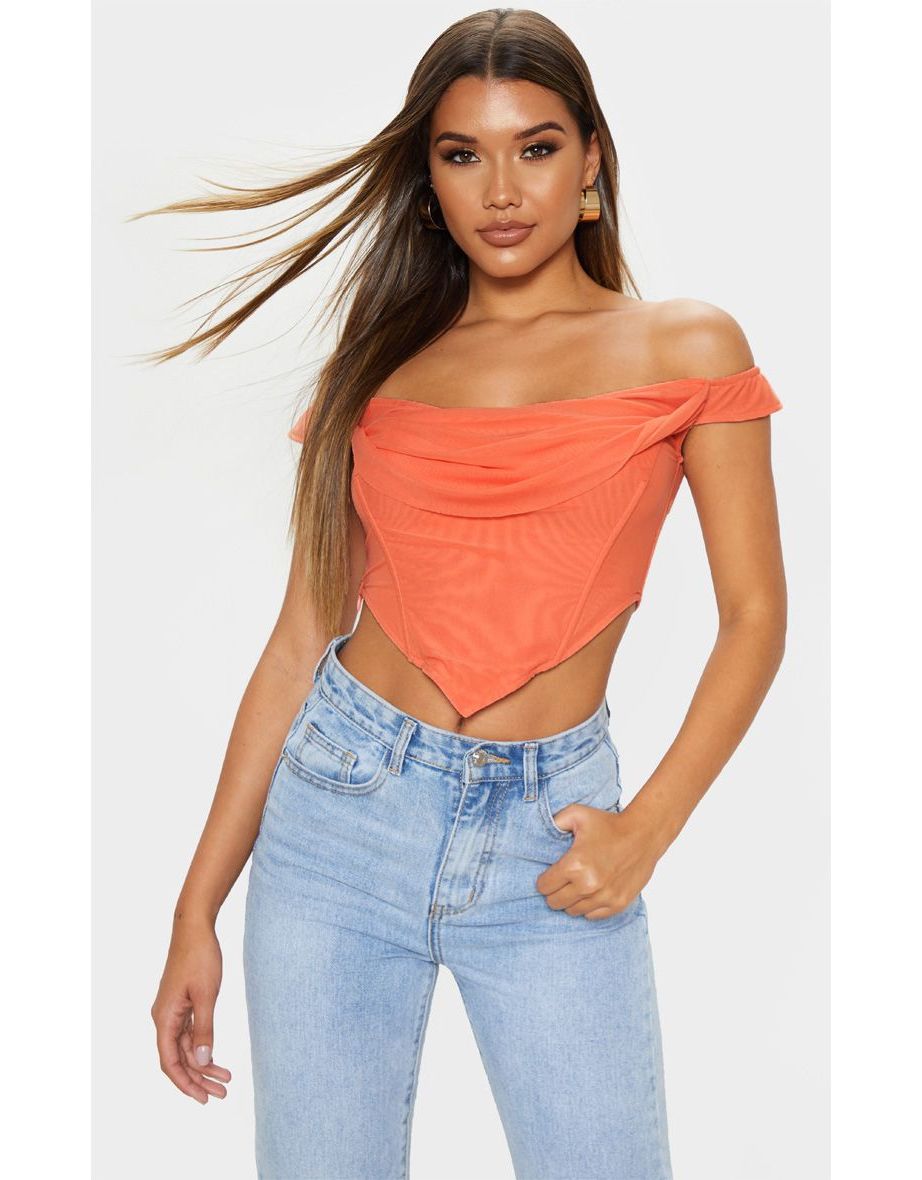 Corset mesh bardot top clearance