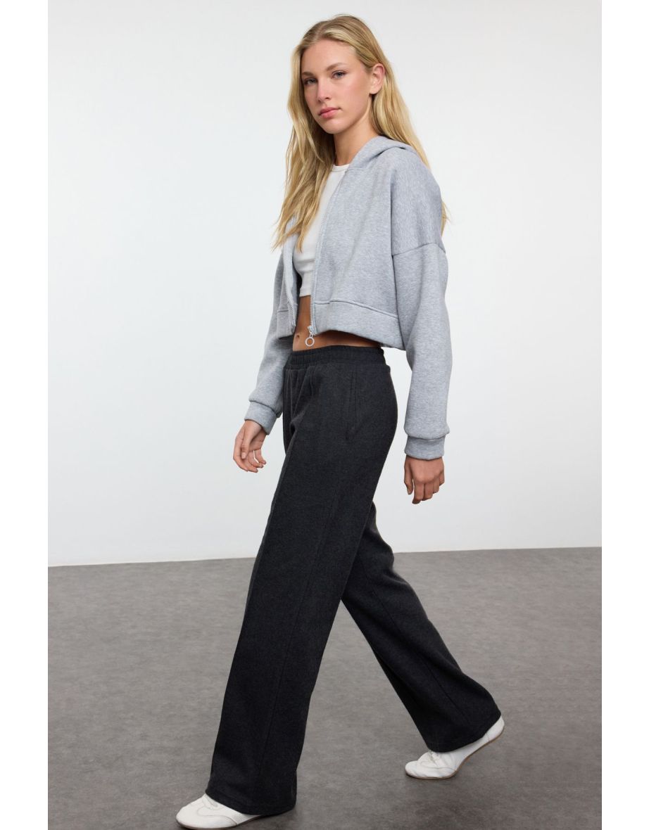 Anthracite Wide Leg/Spanish Leg Thick Fleece Stretchy Knitted Sweatpants