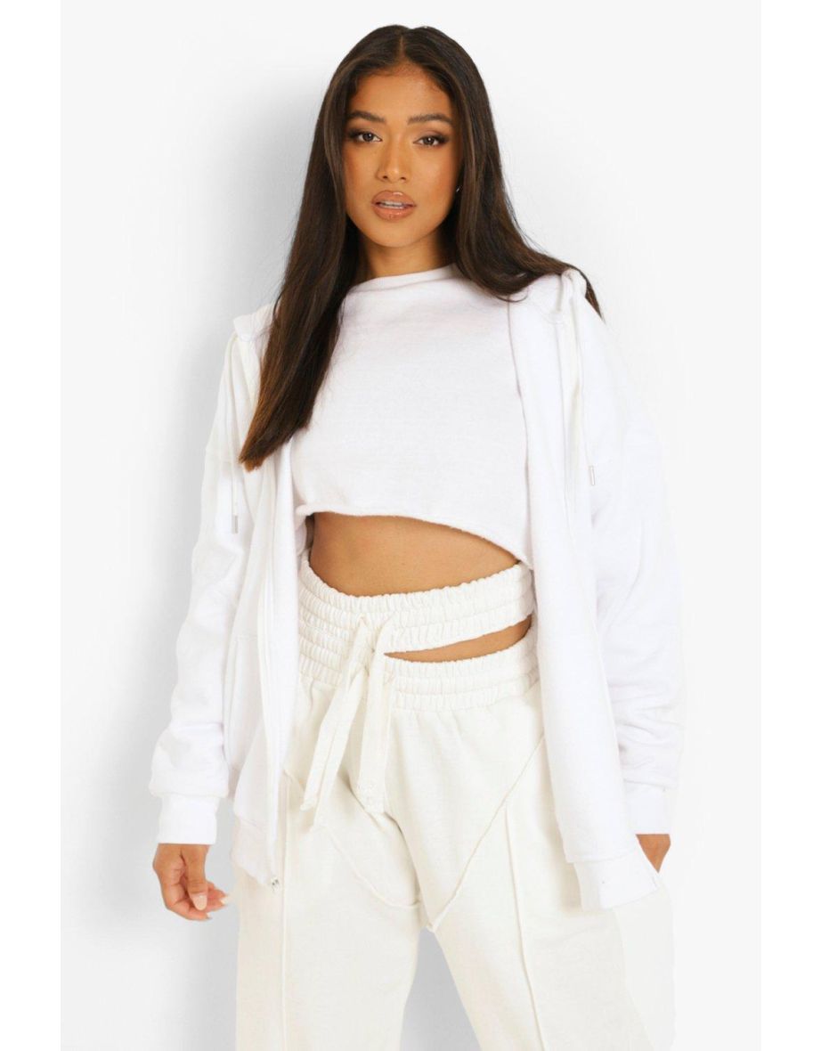 Petite Recycled Oversized Zip Through Hoodie - white - 3