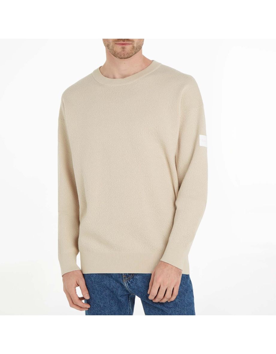 Men's Calvin Klein Natural Structure Crewneck Sweatshirt in Cream