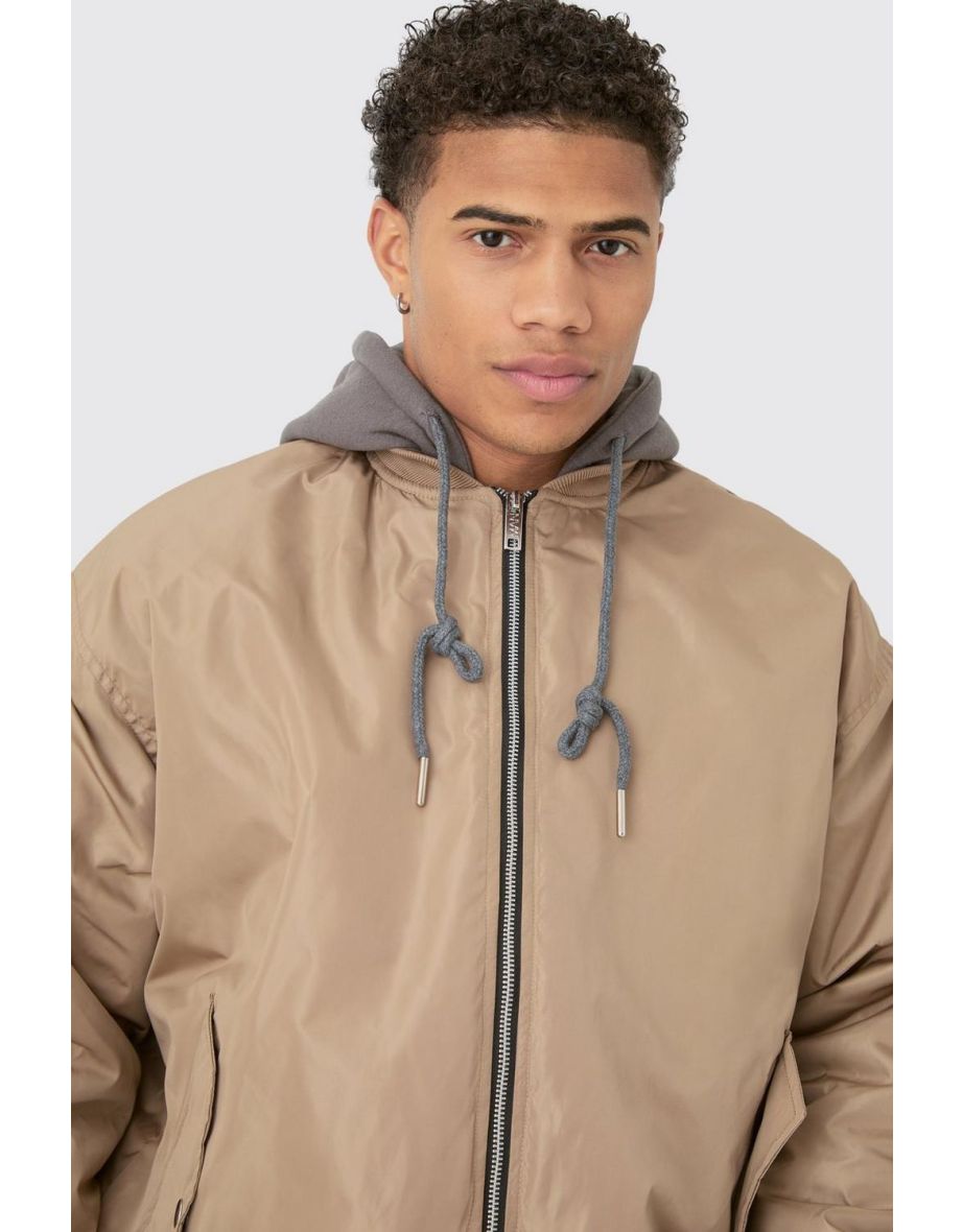 Oversized Hooded Ma1 Bomber Jacket In Stone - stone - 2