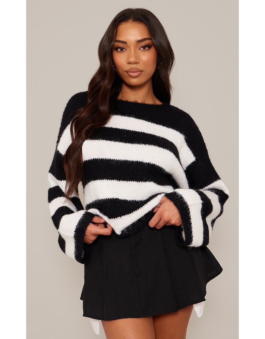 Shop Tall Black Striped Open Knit Long Sleeve Jumper Online in Oman VogaCloset