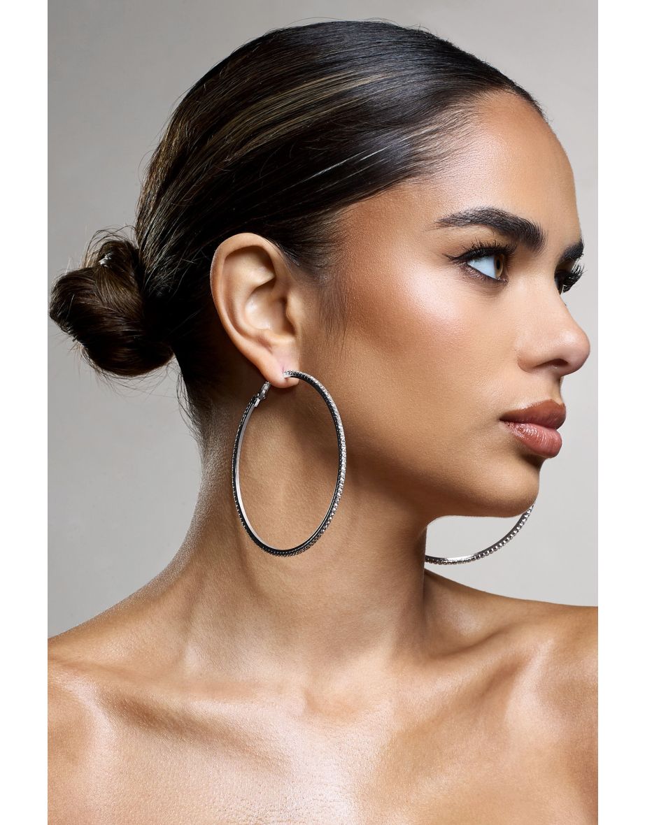 Amika | Silver Diamante Thin Hoop Earrings