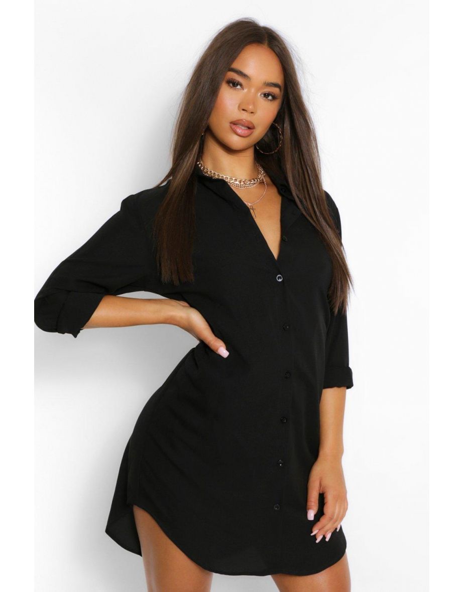 Oversized Dippped Hem Shirt Dress - black