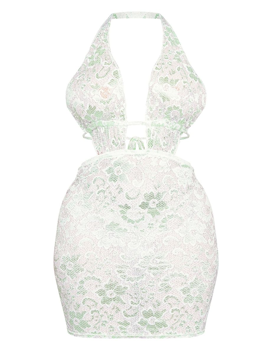 Shape Lime Lace Plunge Detail Mini Dress - 2