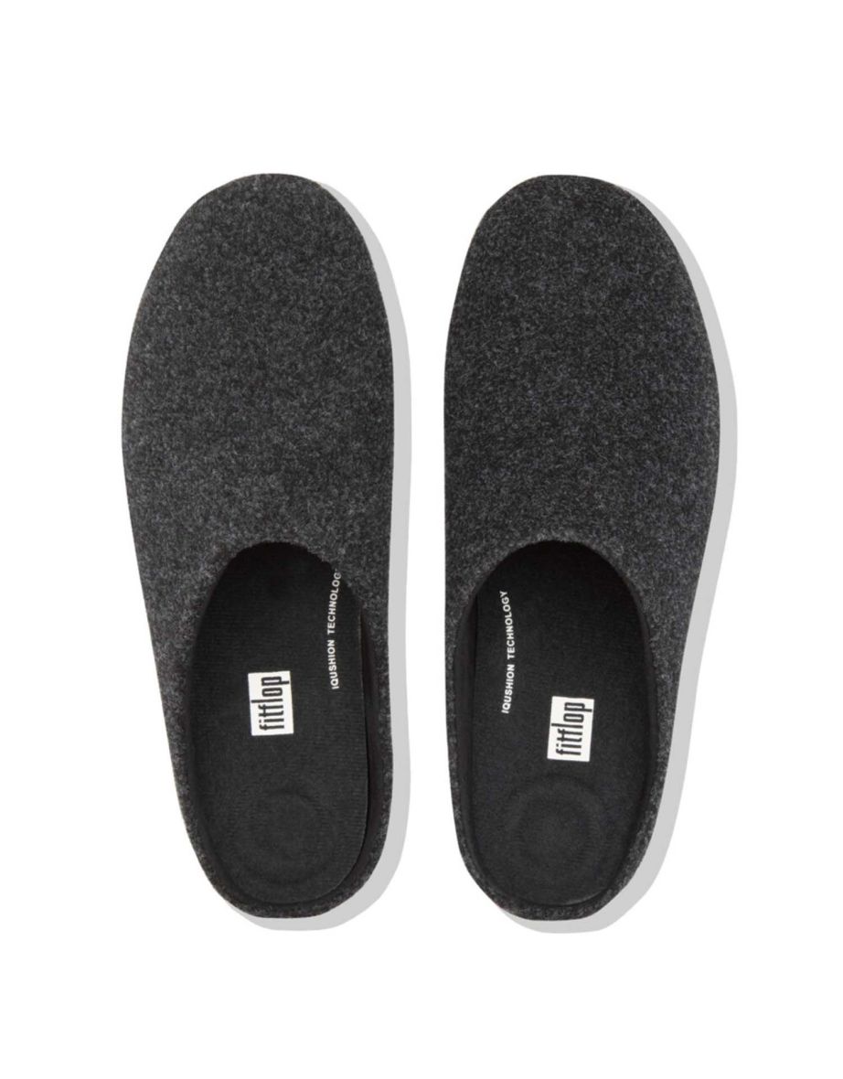 Men's Fit Flop Shove Felt Slippers in Black - 2