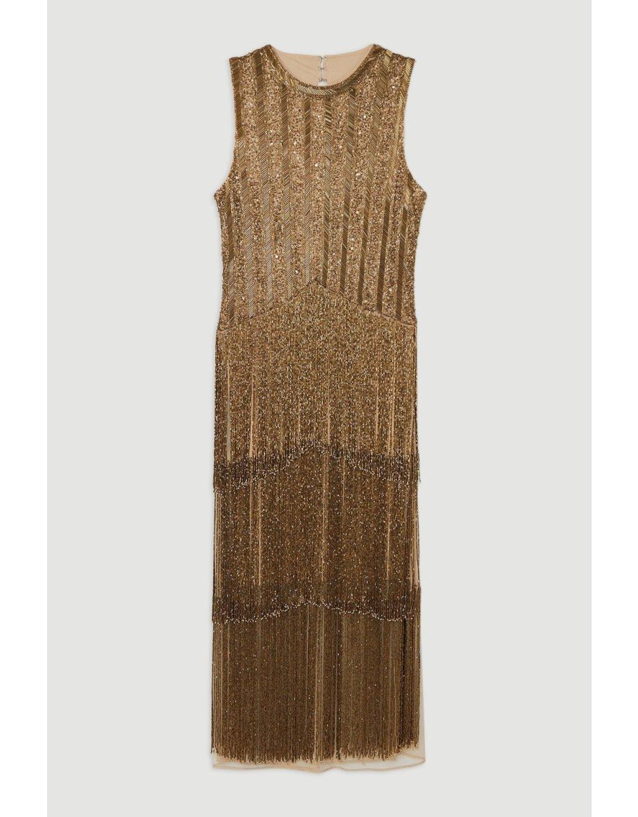 Embellished And Beaded Layered Fringing Woven Midi Dress - 3