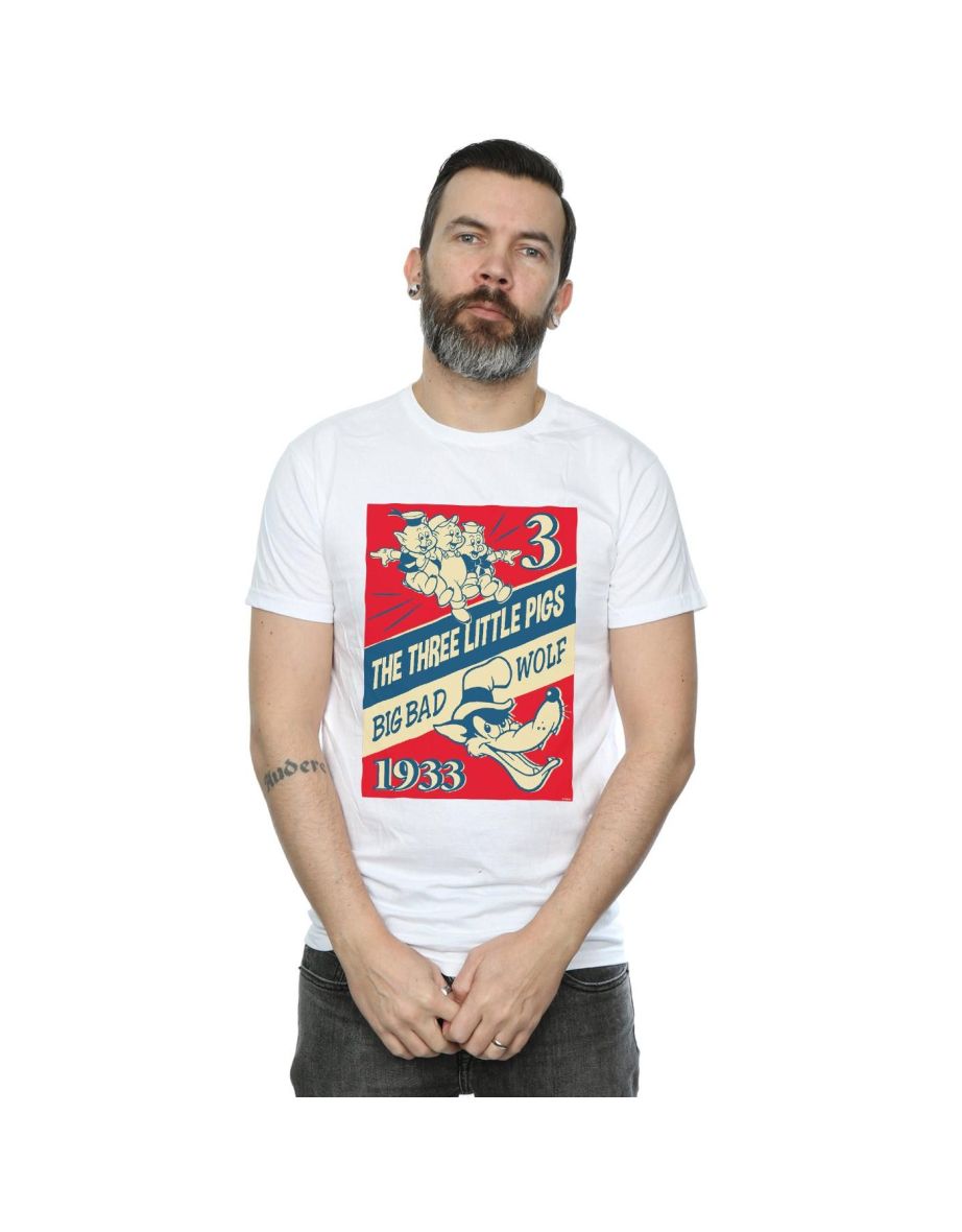 Disney Mens Three Little Pigs And The Big Bad Wolf T-Shirt - White