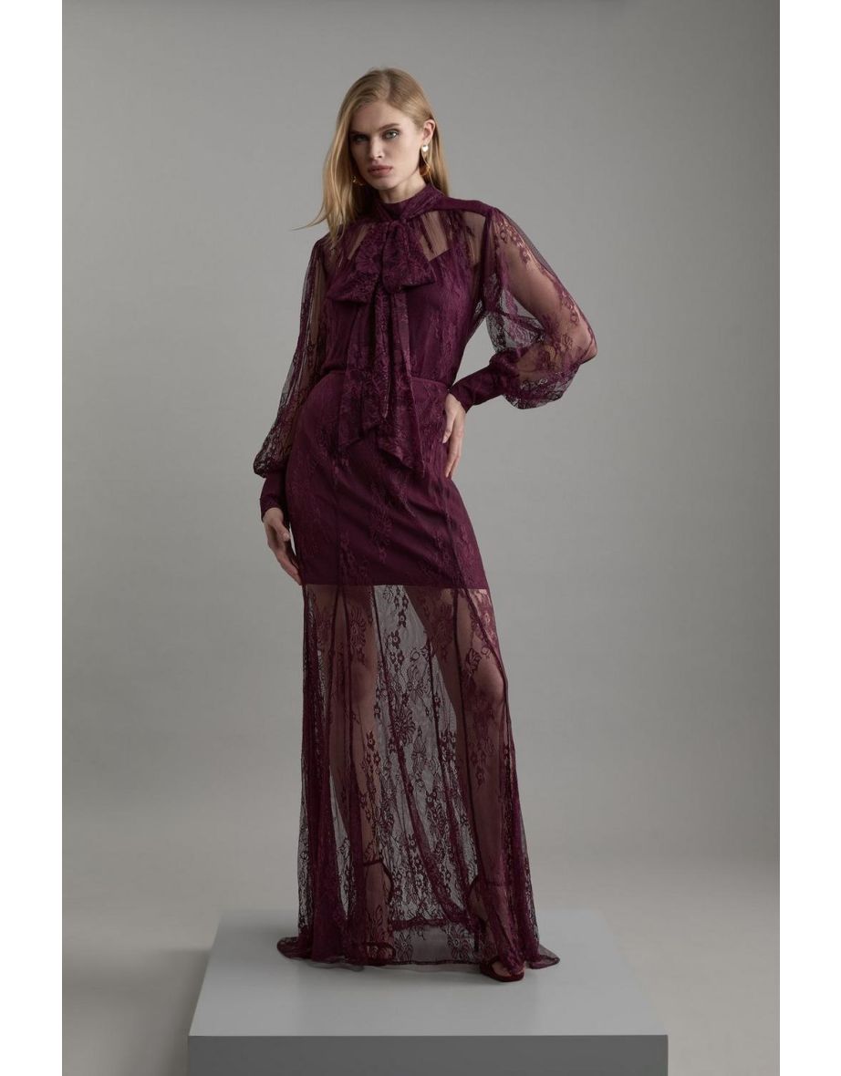 Sheer Lace Godet Woven Maxi Skirt