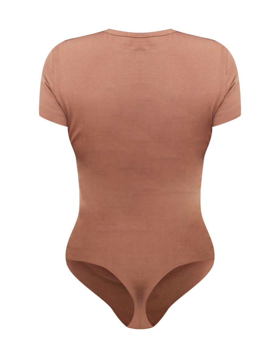 Taupe Premium Cotton Cap Sleeve Fitted Bodysuit - 5