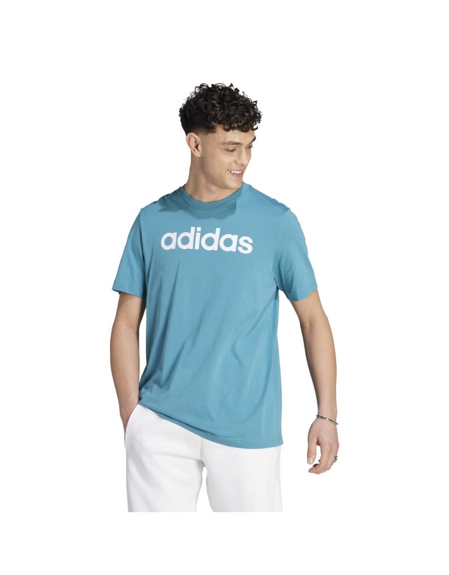 Men's adidas Essentials Linear Embroidered Logo T-Shirt in Blue