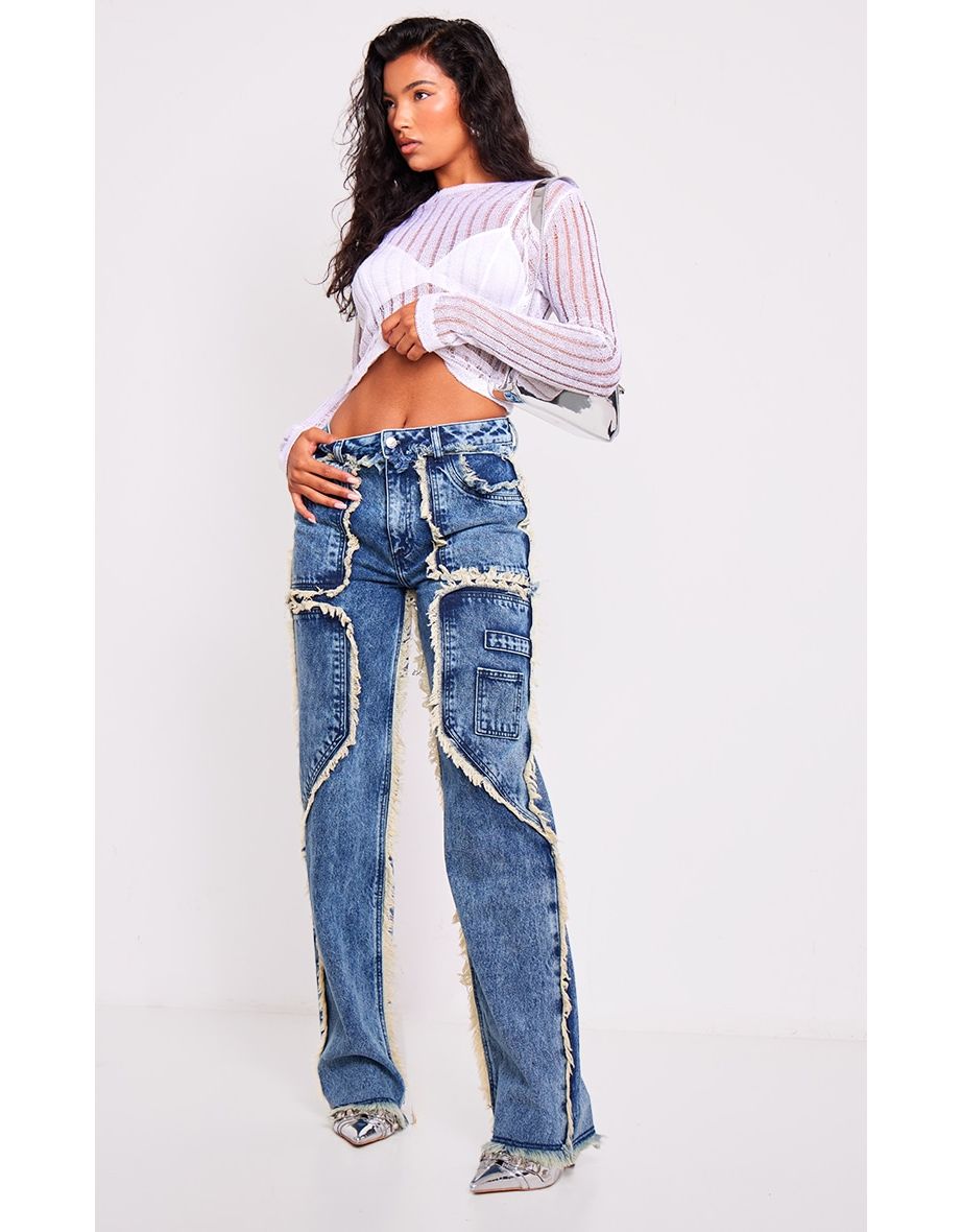 Vintage Mid Wash Frayed Edge Jeans