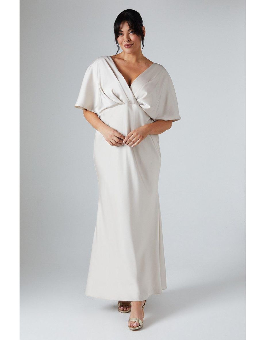 Plus Batwing Sleeve Satin Fishtail Maxi Dress