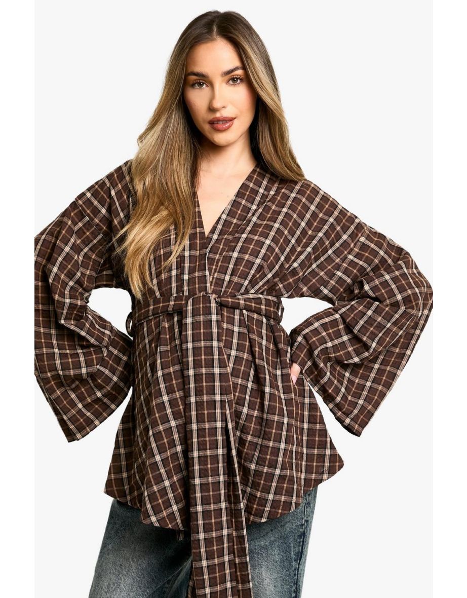 Maternity Off The Shoulder Tie Waist Check Shirt