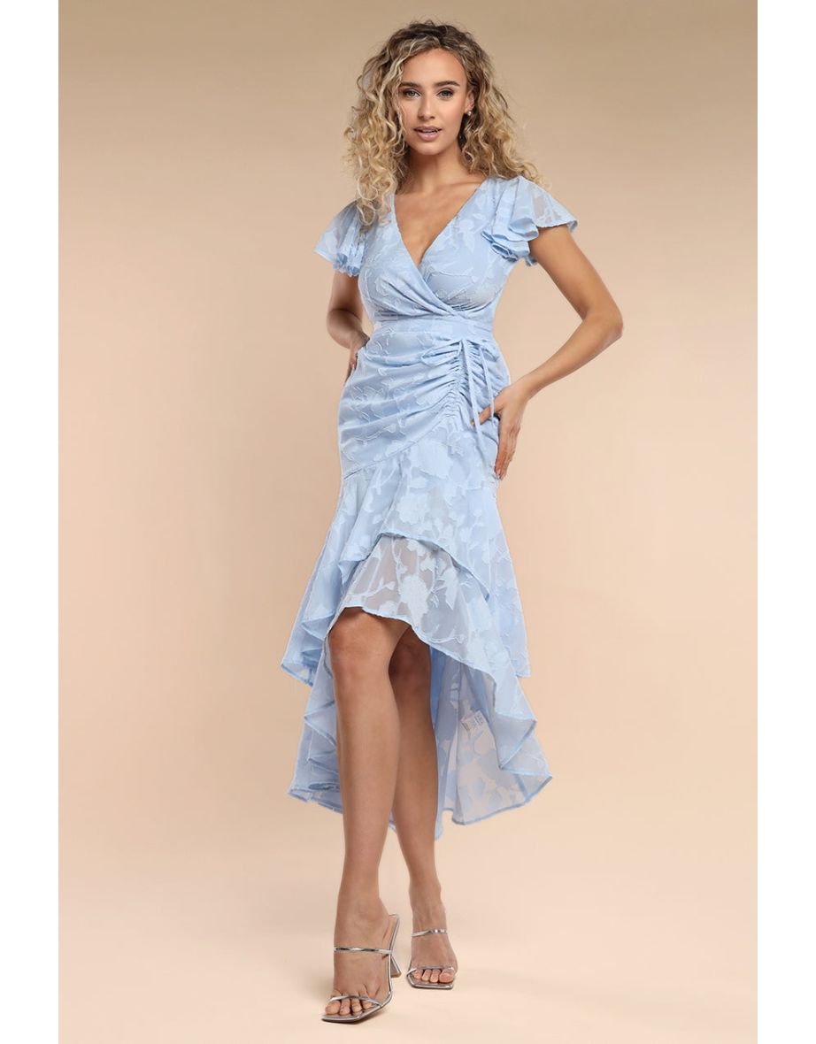 Goddiva Jacquard Chiffon Wrap High Low Midaxi Dress