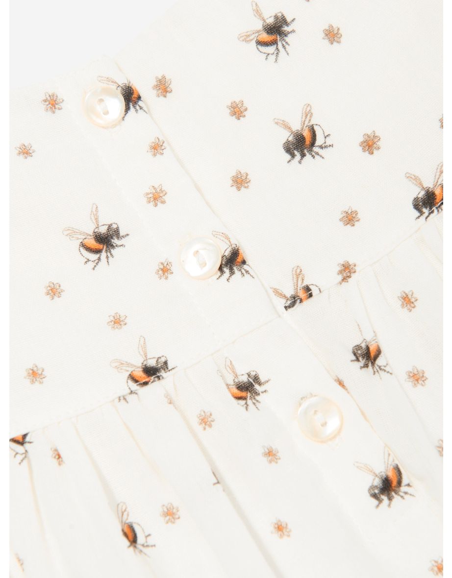 Baby Girls Bee Print Dress in White - 3
