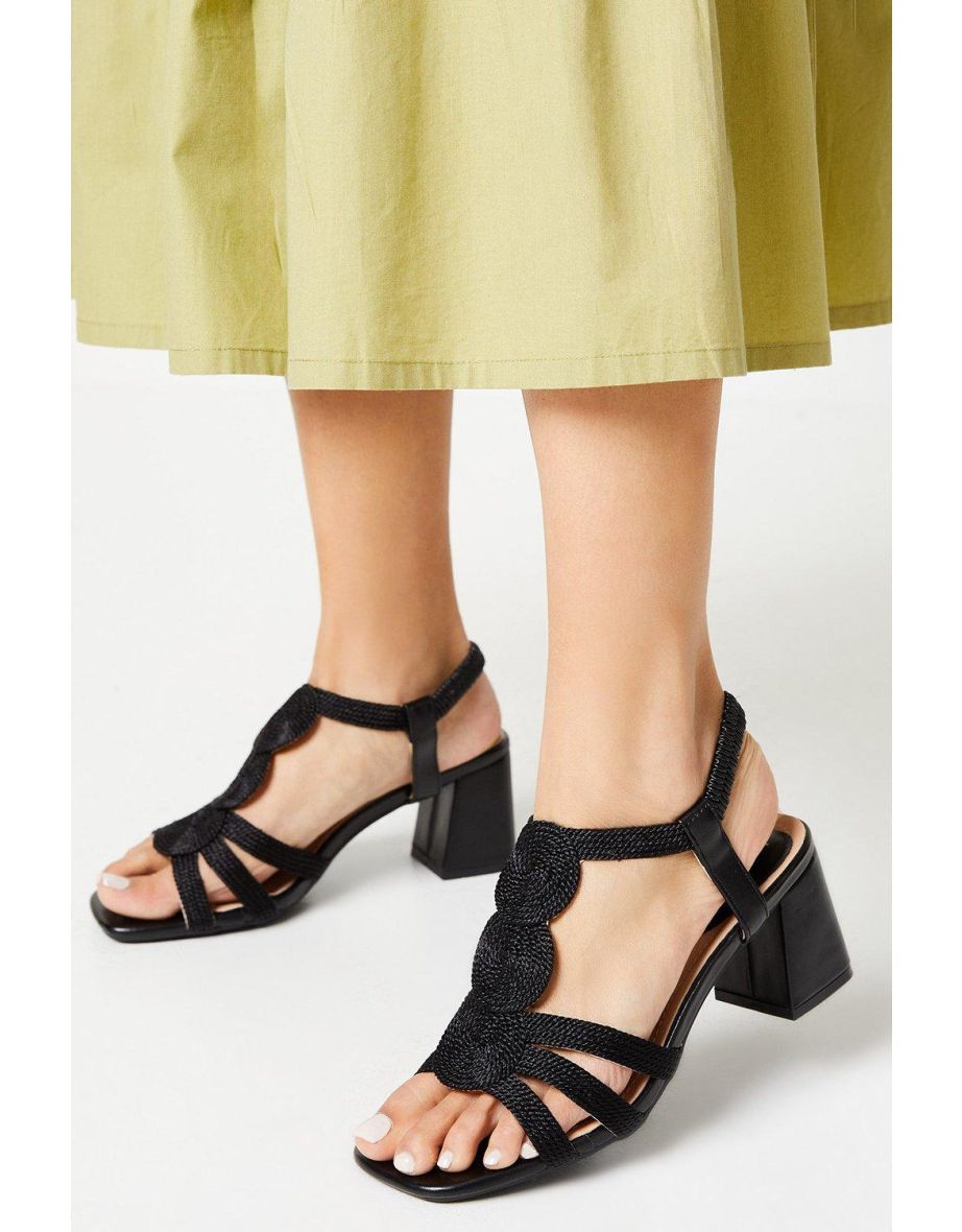 Cecilia Rope Detail T Bar Medium Block Heeled Sandals