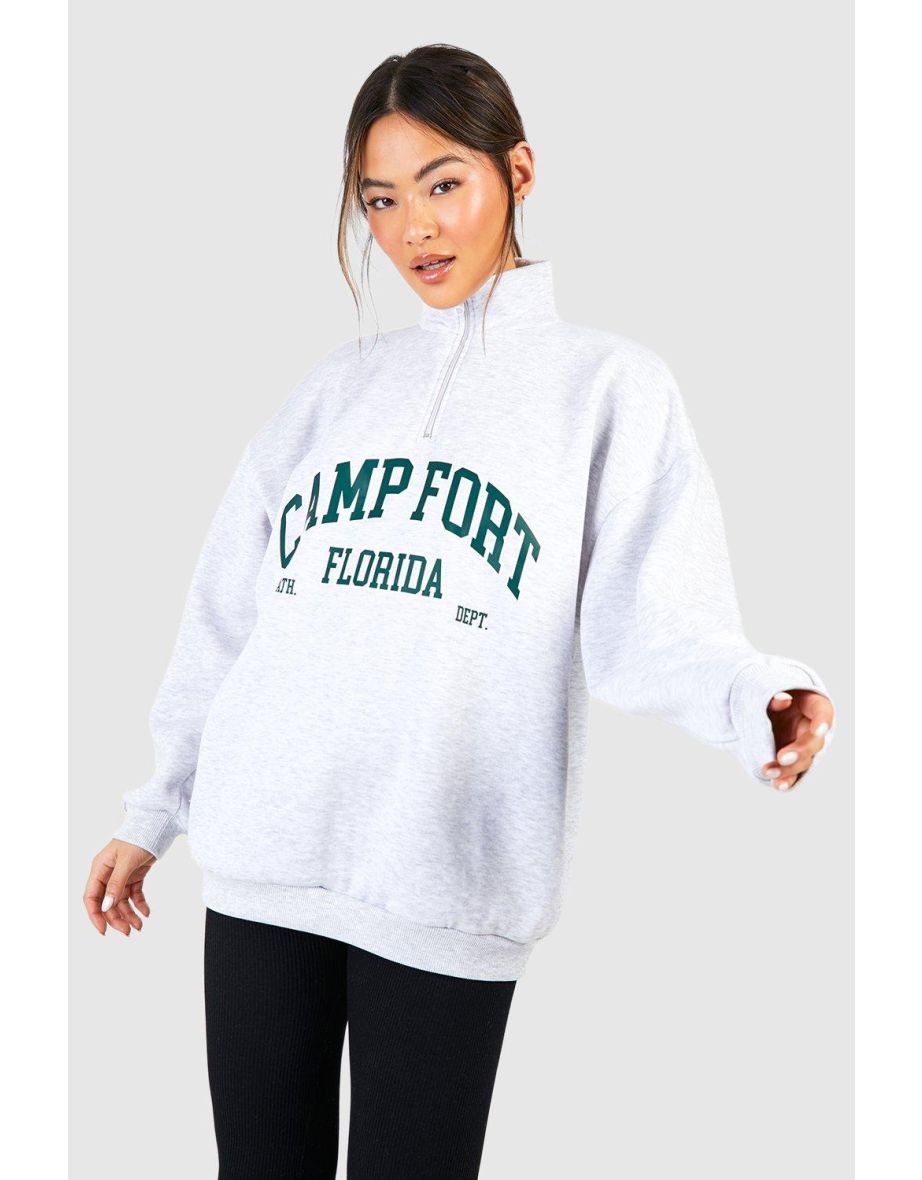 Florida Slogan Half Zip Oversized Sweatshirt - ash grey - 3