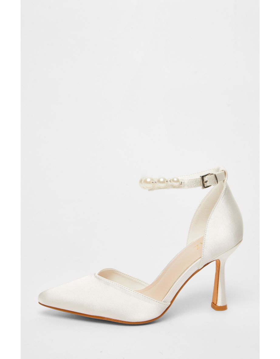 Shop White Bridal Pearl Ankle Strap Court Heels Online in Bahrain VogaCloset