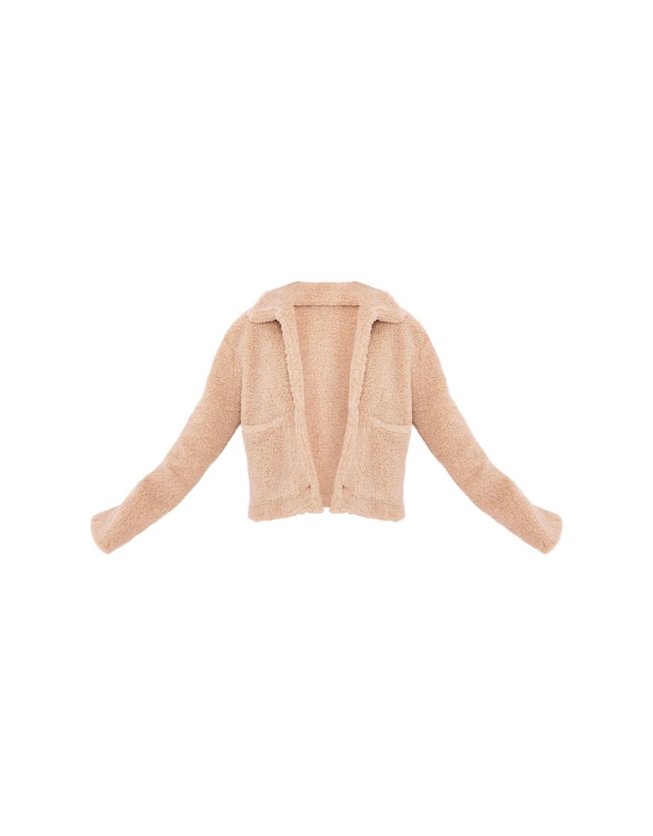 Cream Cropped Teddy Coat - 4
