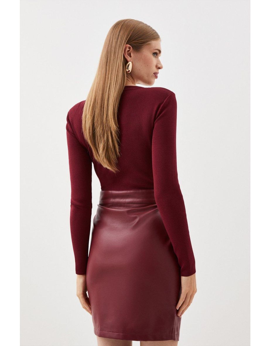 Pu Knit Ruched Skirt Midi Dress - 2