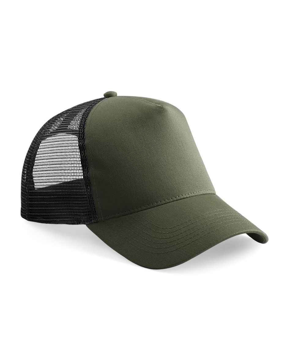 Beechfield Mens Half Mesh Trucker Cap / Headwear - Olive Green/Black