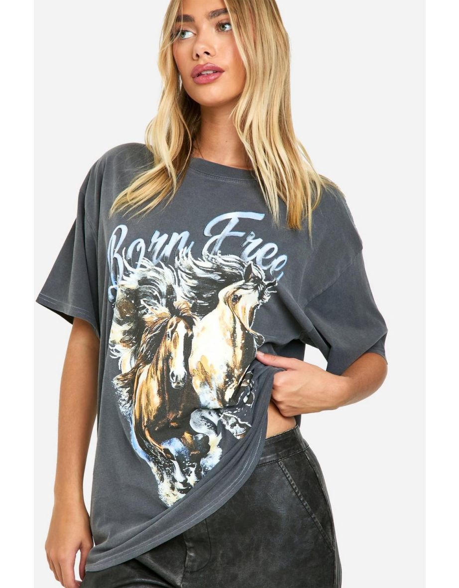 Born Free Horse Graphic Oversized T-Shirt - 3