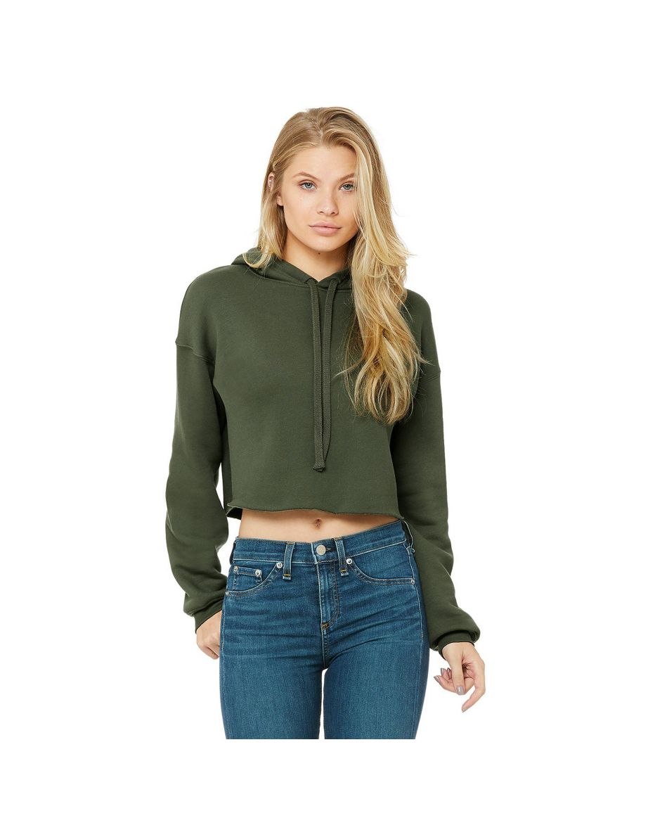 Bella + Canvas Womens/Ladies Cropped Fleece Hoodie - Military Green