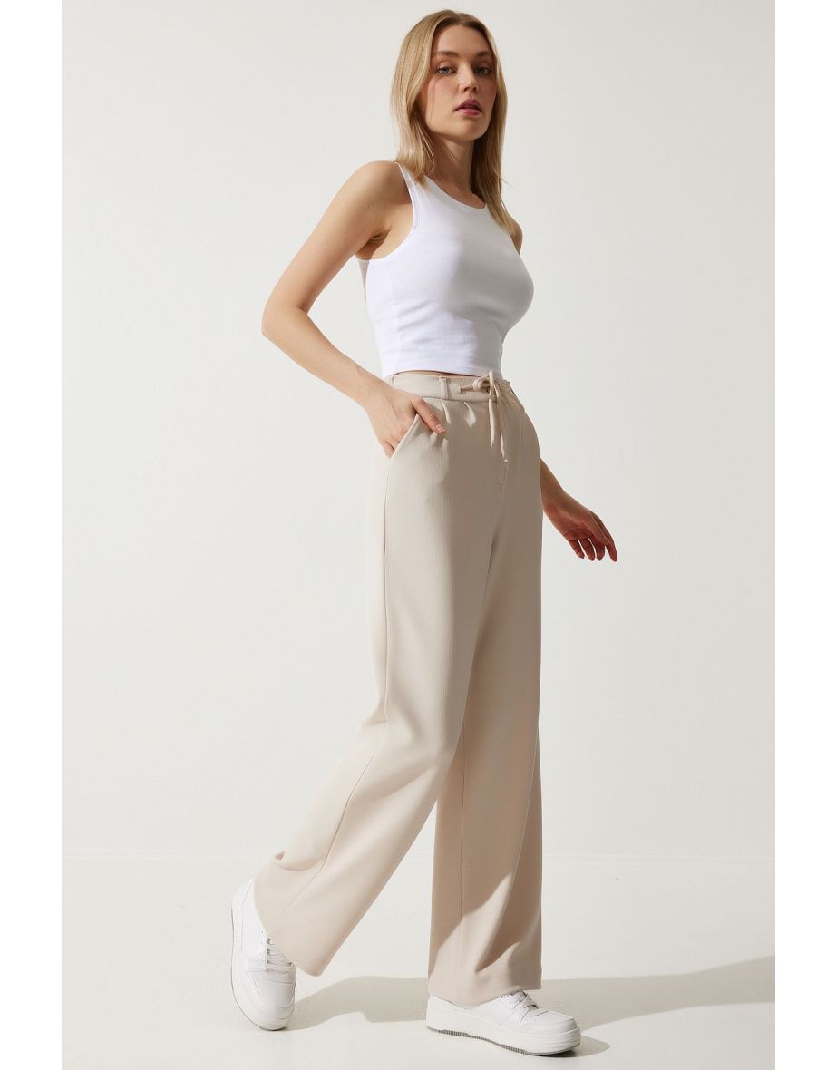 Shop Women s Cream Wide Leg Sweatpants Online in Bahrain VogaCloset