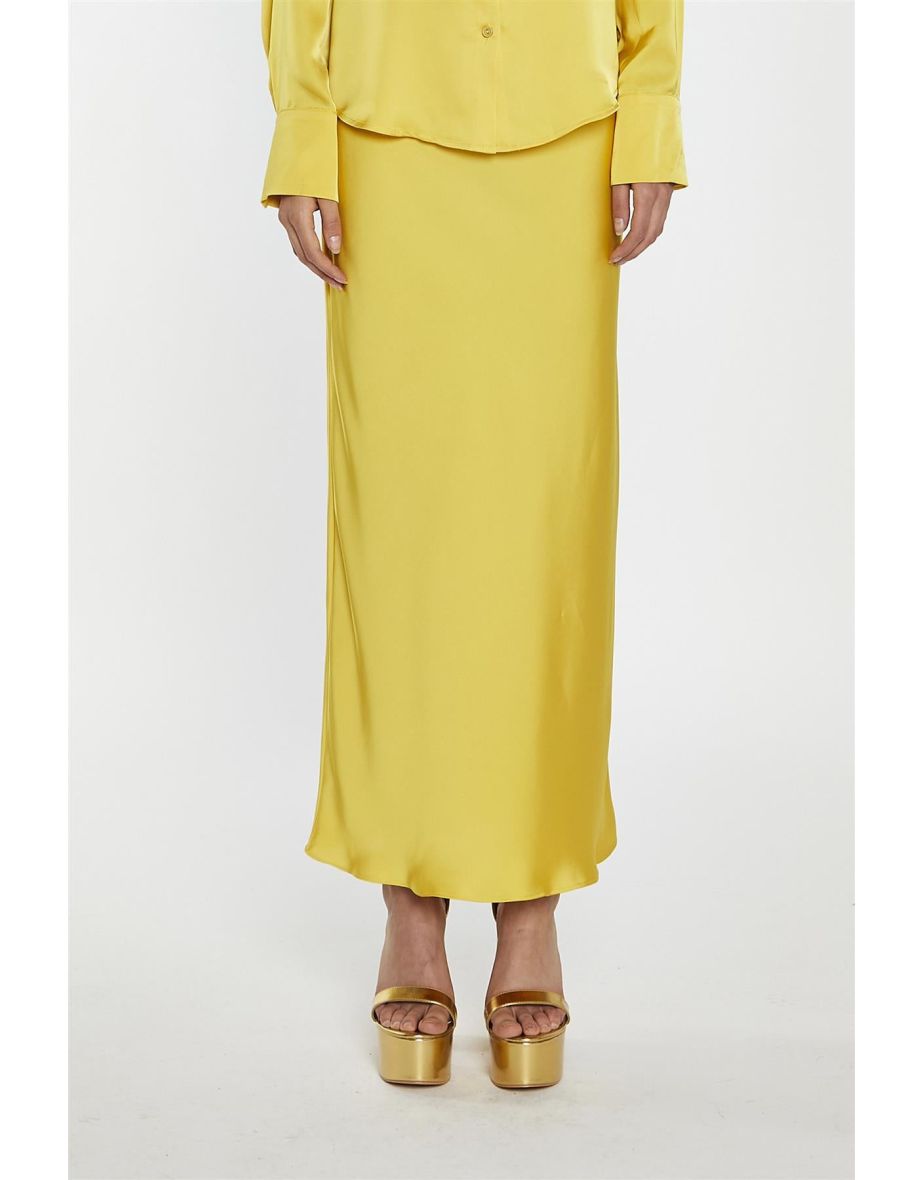 Yellow Satin Bias-Cut Maxi-Skirt - 4