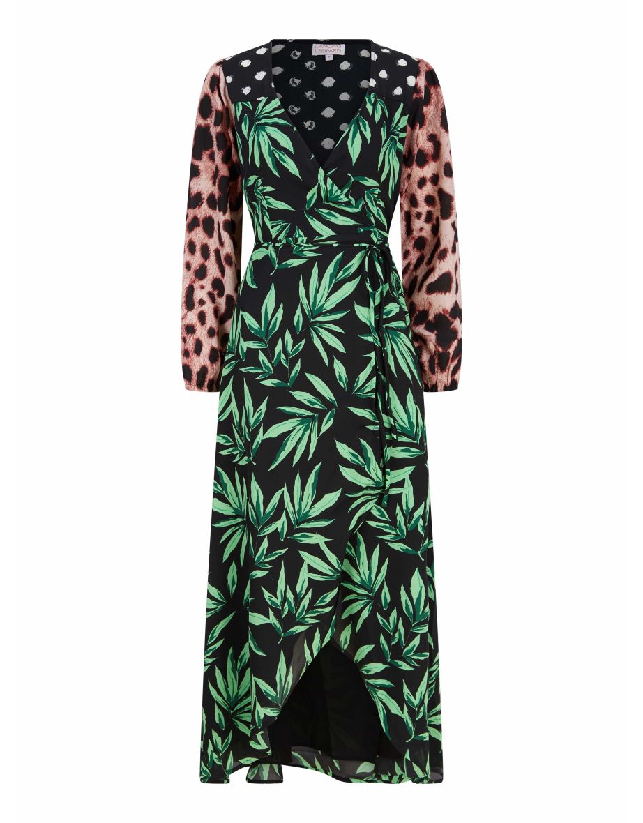 Jagger Maxi Wrap Dress in Tropic Green on Black Mix - 6