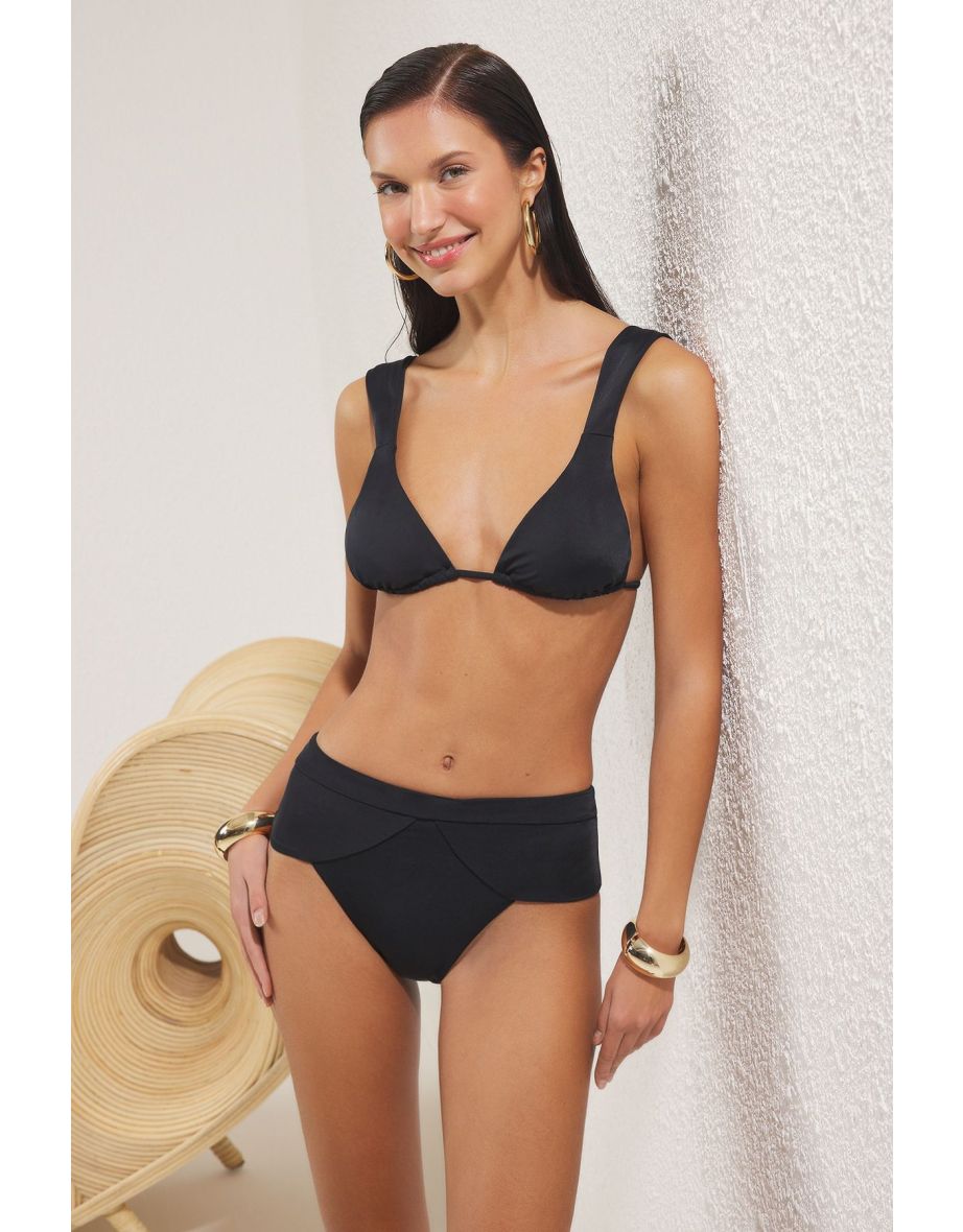 Black Normal Waist Regular Bikini Bottom