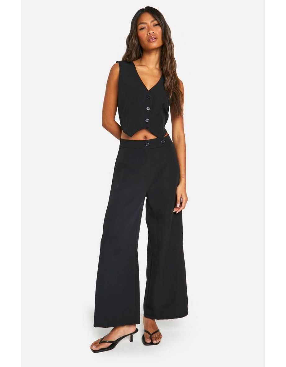 Woven Tailored Wide Leg Culottes - black