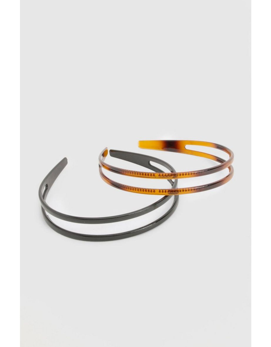 2 Pack Double Row Tortoise Shell & Plain Headband - multi - 3