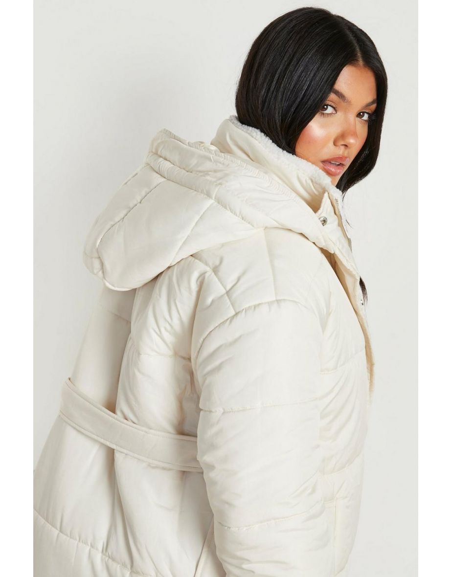 Maternity Padded Borg Hood Parka Coat - stone - 3