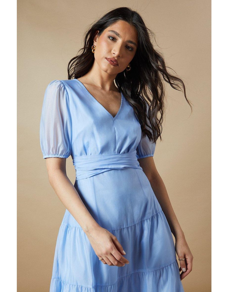 Organza Puff Sleeve Pintuck Dress - 3