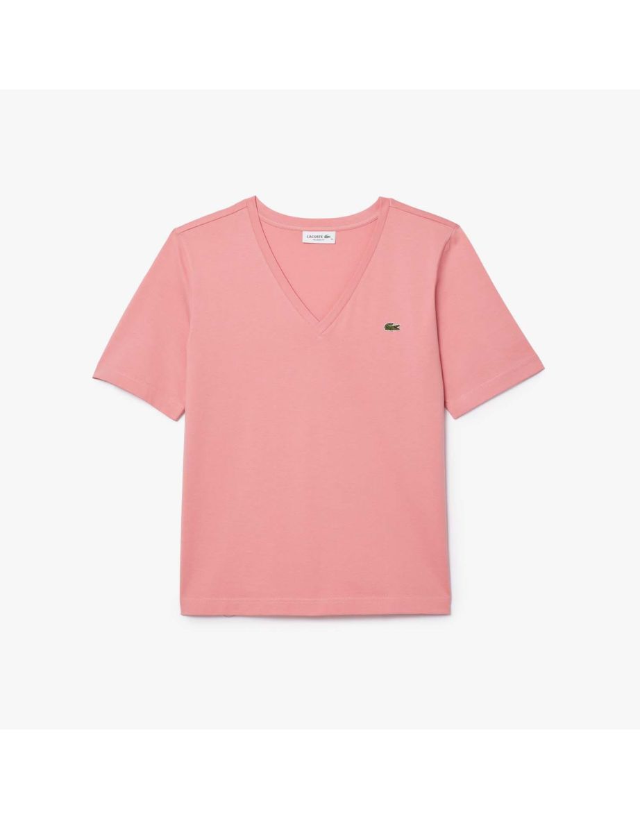 Women's Lacoste Relaxed-Fit Soft Cotton V-Neck T-Shirt in Pink