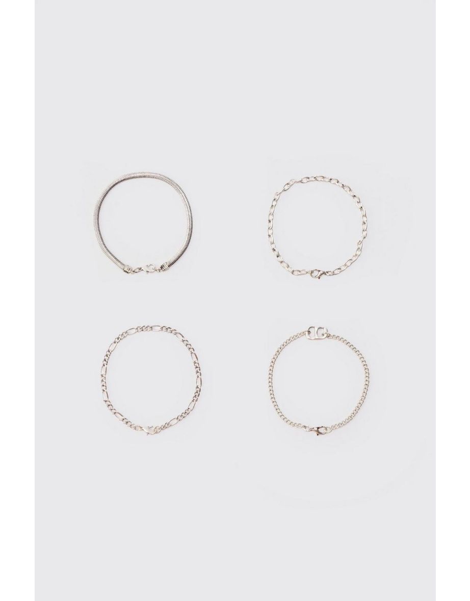 4 Pack Chain Bracelets In Silver - silver