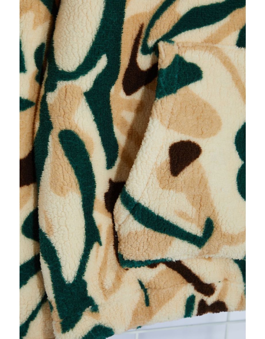 Multicolored Unisex Oversize/Wide Cut Patterned Sherpa Hoodie - 5