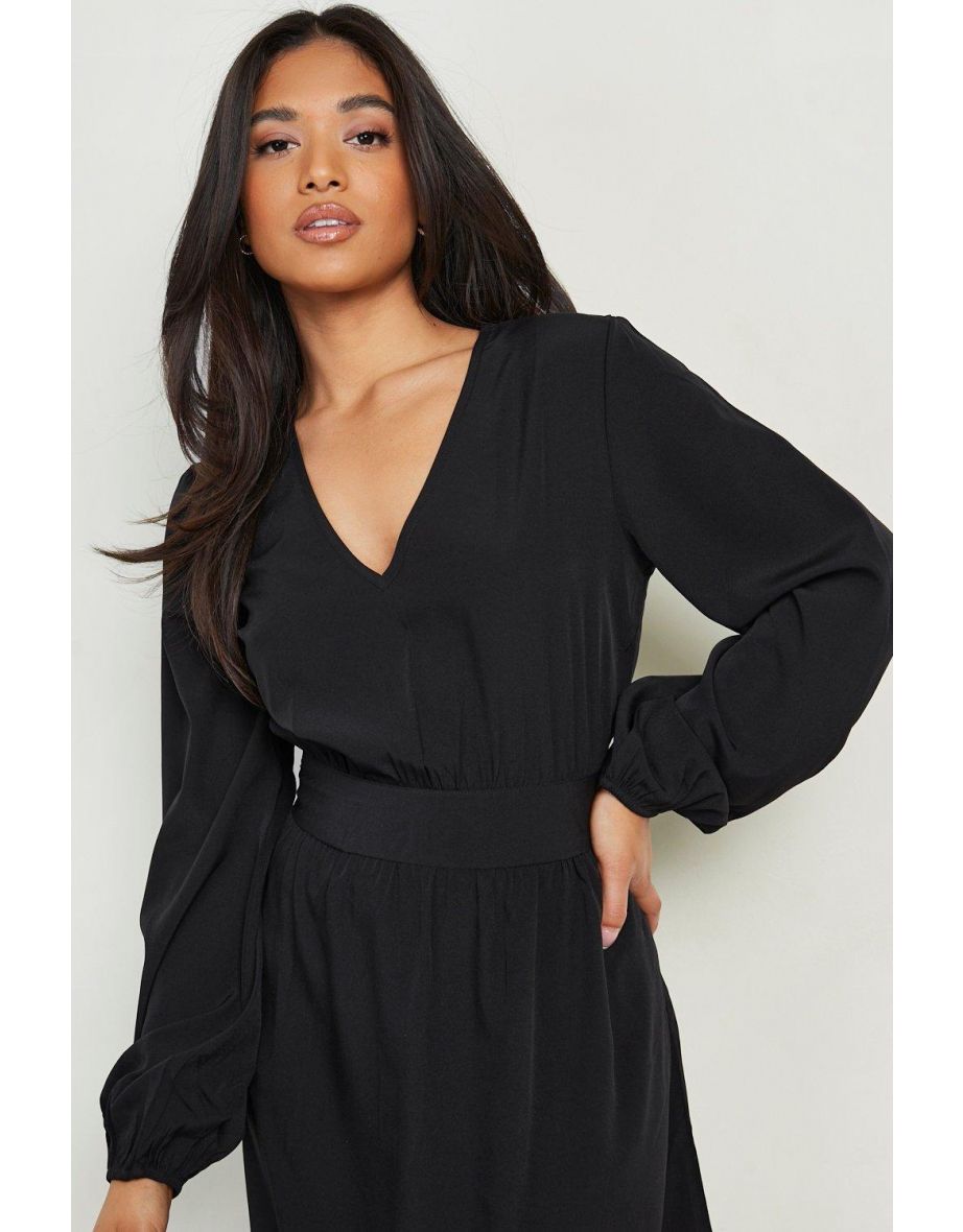 Petite Shirred Waist Midi Dress - black - 3