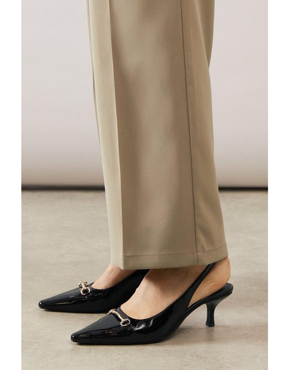 Denali Patent Snaffle Detail Slingback Kitten Heel Court Shoes