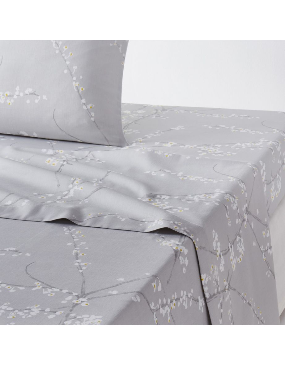 NATSUMI Floral Print Cotton Satin Flat Sheet