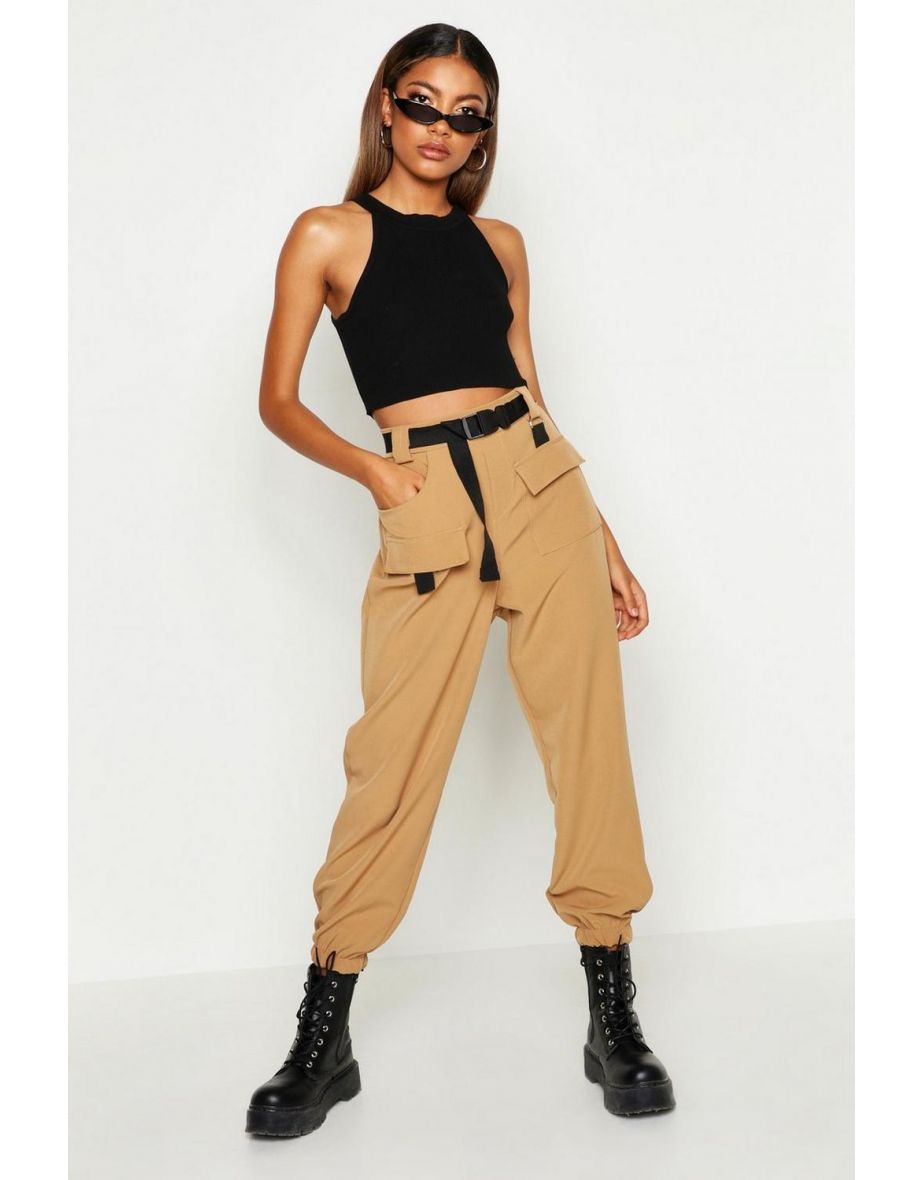 Cargo Belted Trousers - camel - 3