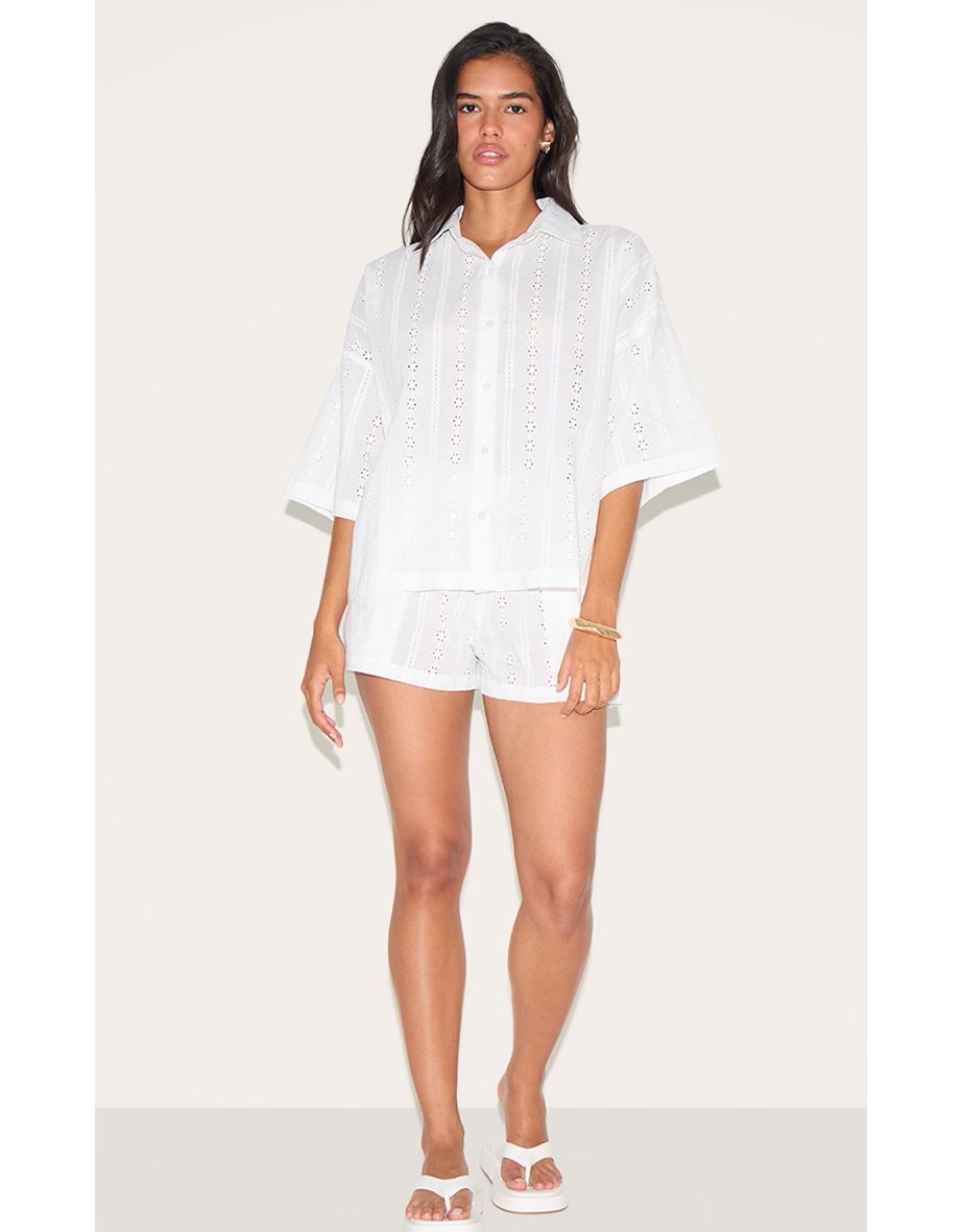 White Broderie Floaty Shorts
